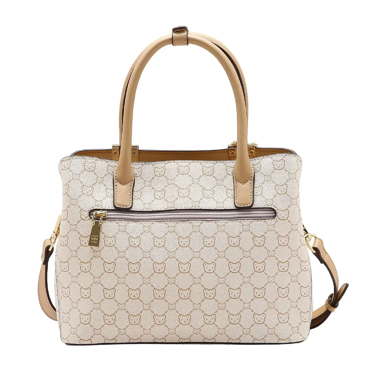 Bolsa feminina Chenson Tote Baby Urso bege vista traseira com bolso externo e zíper